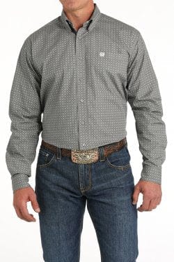 Men's Geometric Print Button-Down Western Shirt - Gray-Men's Shirts-Cinch-Whiskey Ray's Boutique, Women's Western Wear Boutique in Waxahachie, TX