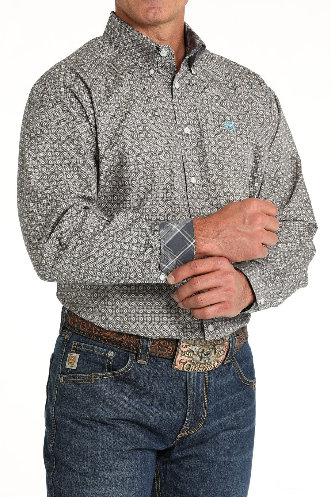 Men's Medallion Print Button-Down Western Shirt - Blue-Men's Shirts-Cinch-Whiskey Ray's Boutique, Women's Western Wear Boutique in Waxahachie, TX