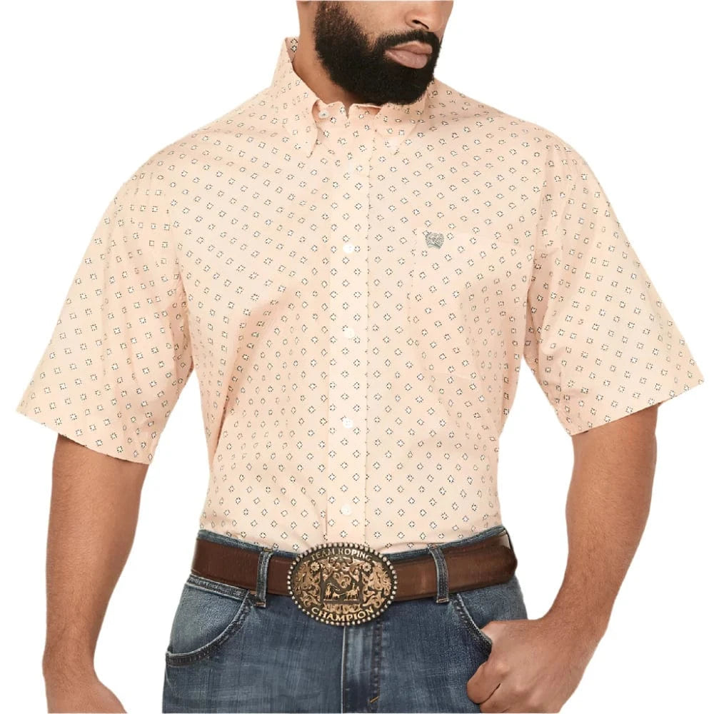 Men's Orange Diamond Button Down Shirt-Men's Shirts-Cinch-Whiskey Ray's Boutique, Women's Western Wear Boutique in Waxahachie, TX