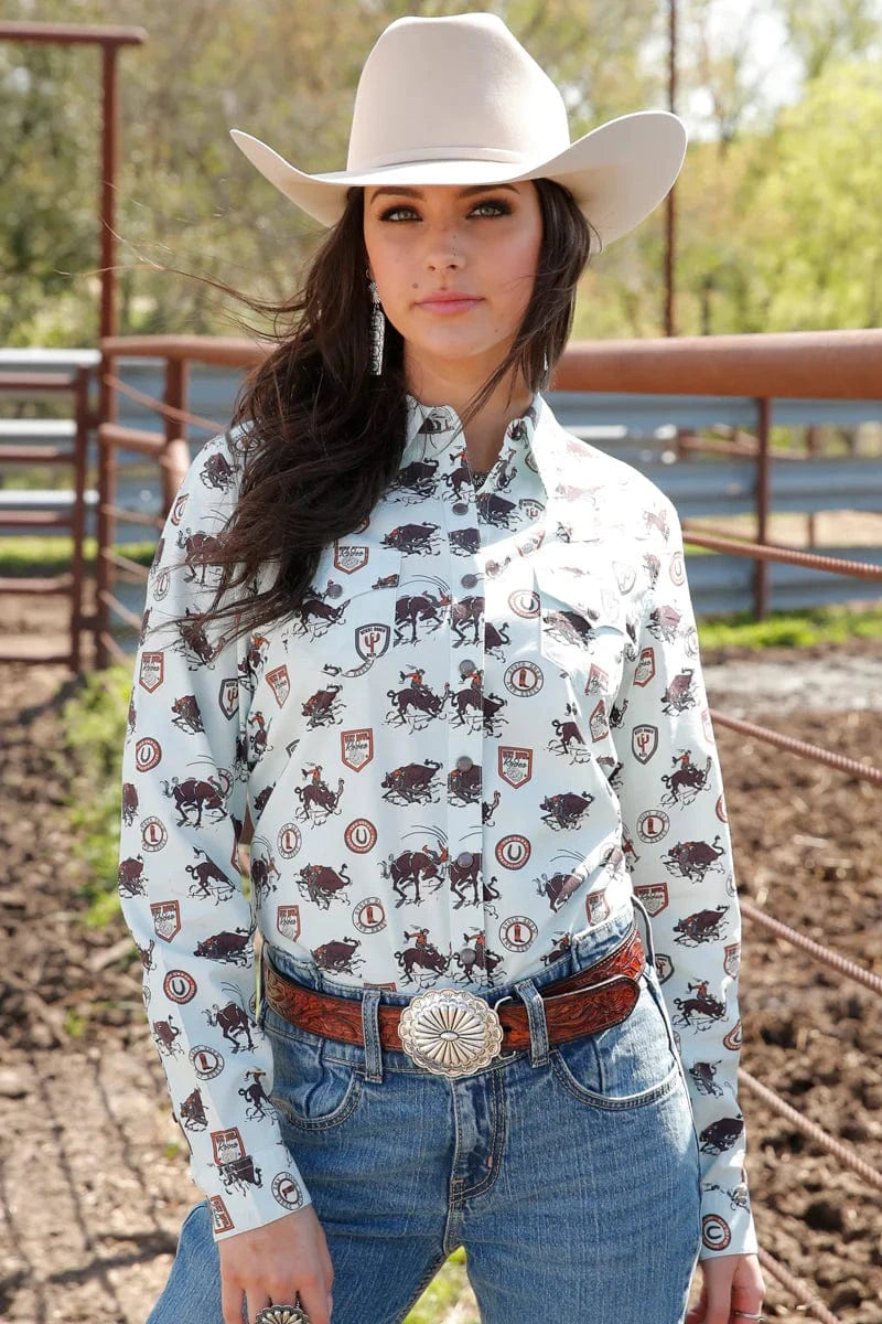 Women's Cinch Blue Rodeo Button Up Shirt-Women's top-Cruel-Whiskey Ray's Boutique, Women's Western Wear Boutique in Waxahachie, TX