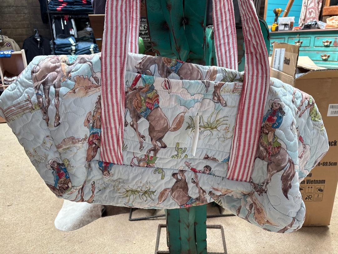 Birdie Multi Chambray Quilted Duffle Bag-Duffel Bags-Ida Mae Home-Whiskey Ray's Boutique, Women's Western Wear Boutique in Waxahachie, TX