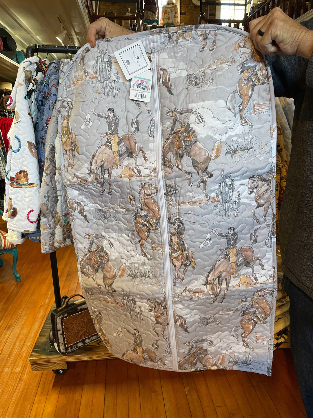 Birdie Grey Quilted Garment Bag-Garment Bags-Ida Mae Home-Whiskey Ray's Boutique, Women's Western Wear Boutique in Waxahachie, TX