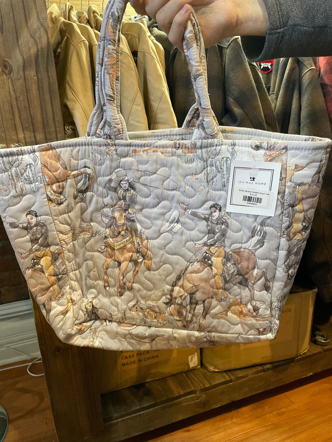 Birdie Grey Small Quilted Tote bag-Tote Bags-Ida Mae Home-Whiskey Ray's Boutique, Women's Western Wear Boutique in Waxahachie, TX