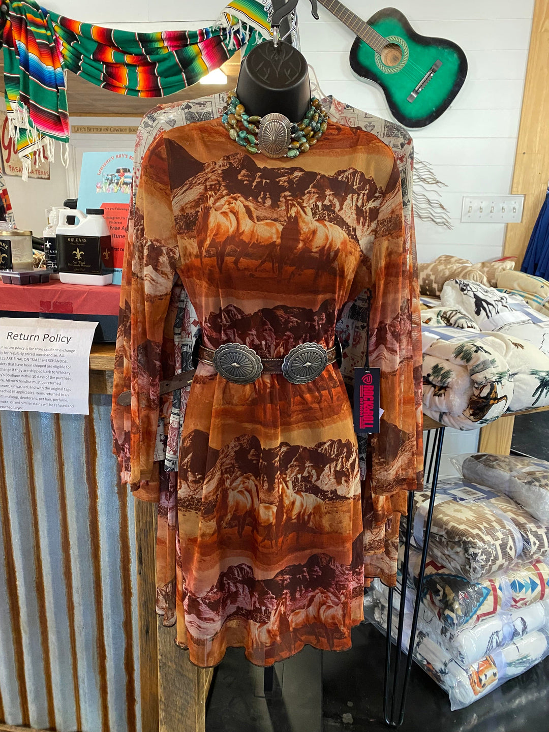 Rock N’ Roll Mesh Printed dress-Dresses-Rock & Roll Denim-Whiskey Ray's Boutique, Women's Western Wear Boutique in Waxahachie, TX