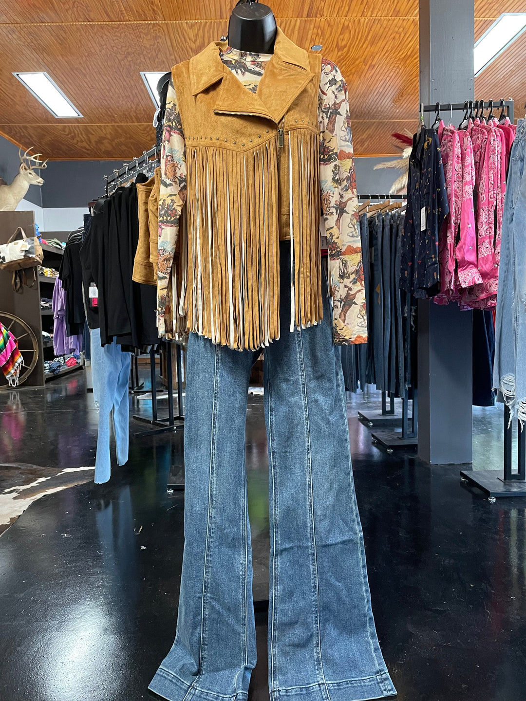 Rock & Roll Microsuede Star Fringe Vest-Vests-Rock & Roll Denim-Whiskey Ray's Boutique, Women's Western Wear Boutique in Waxahachie, TX