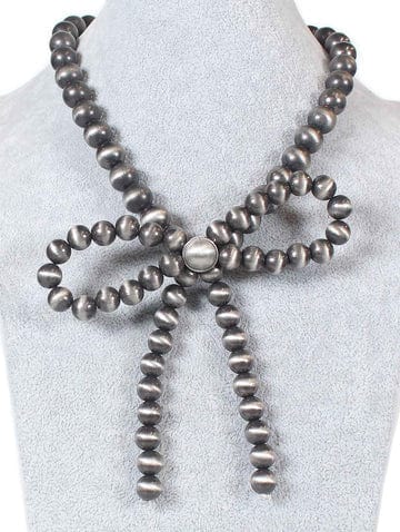 Women's Metallic Beaded Bow Necklace-Jewelry-Turquoise Haven-Whiskey Ray's Boutique, Women's Western Wear Boutique in Waxahachie, TX