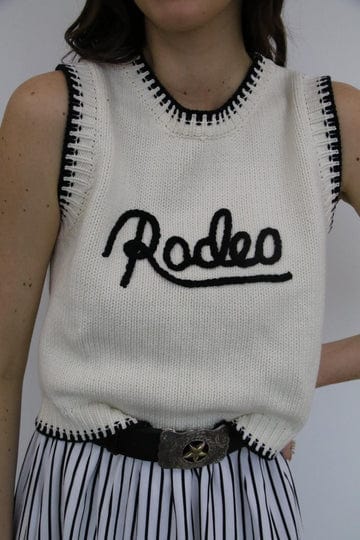 Women's White Rodeo Print Vest-Women's top-Turquoise Haven-Whiskey Ray's Boutique, Women's Western Wear Boutique in Waxahachie, TX