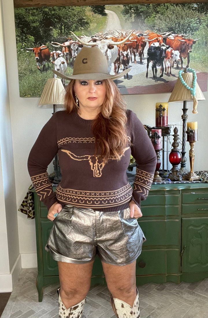 Metallic Pleather Shorts - Gun Metal-Shorts-Whiskey Ray's Boutique-Whiskey Ray's Boutique, Women's Western Wear Boutique in Waxahachie, TX