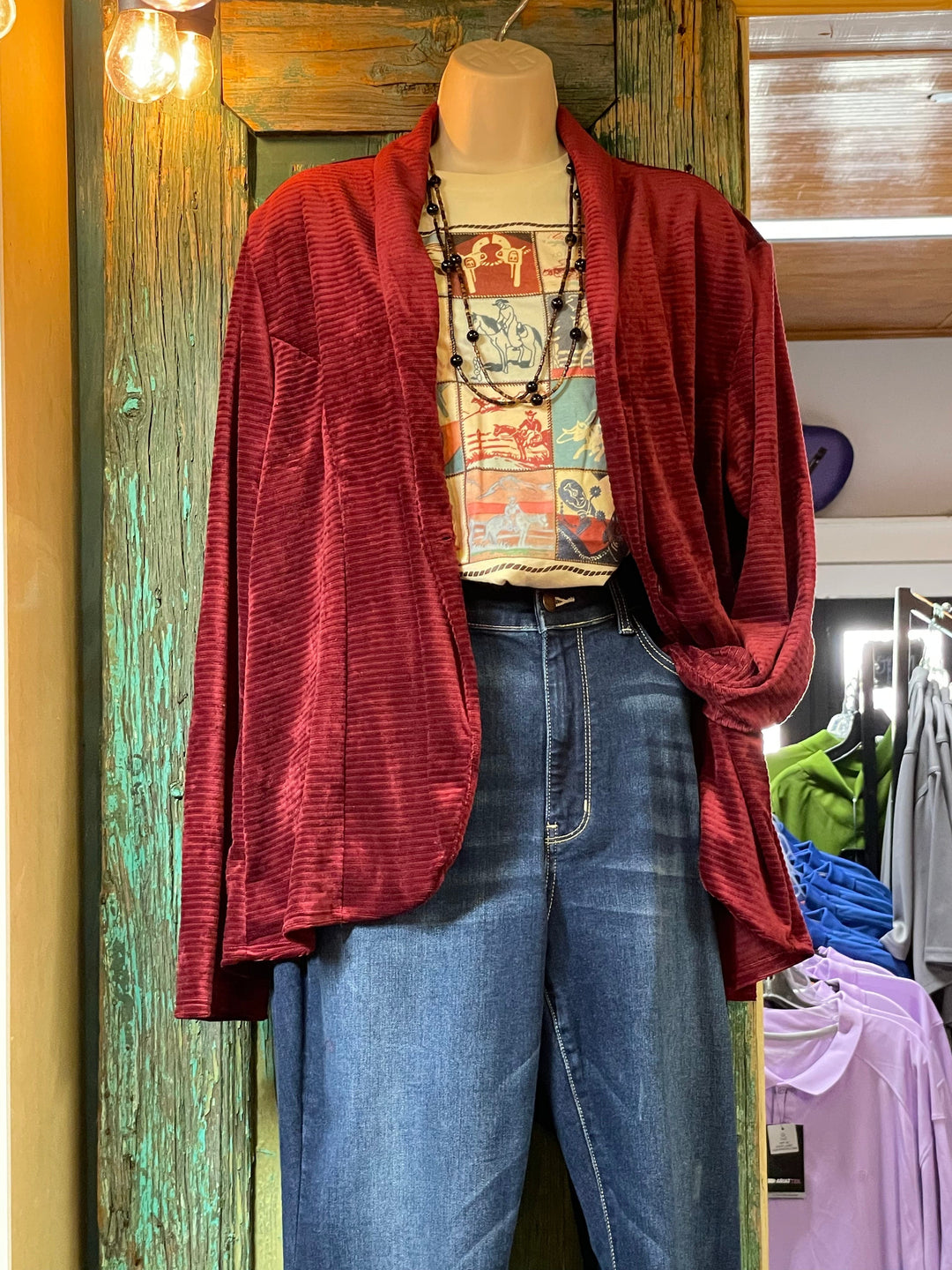 Curvy Burgundy Blazer-Blazers-Whiskey Ray's Boutique-Whiskey Ray's Boutique, Women's Western Wear Boutique in Waxahachie, TX