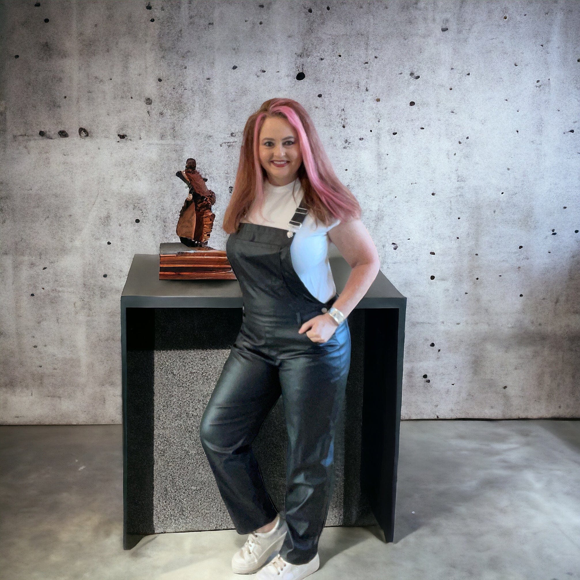 Faux Leather Overalls Large / Ecru