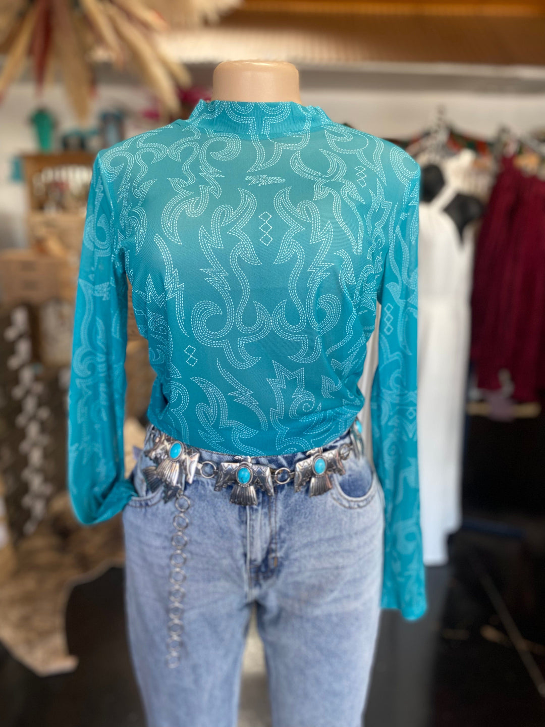 Cowgirl Thing Mesh Top-Long Sleeves-Whiskey Ray's Boutique-Whiskey Ray's Boutique, Women's Western Wear Boutique in Waxahachie, TX