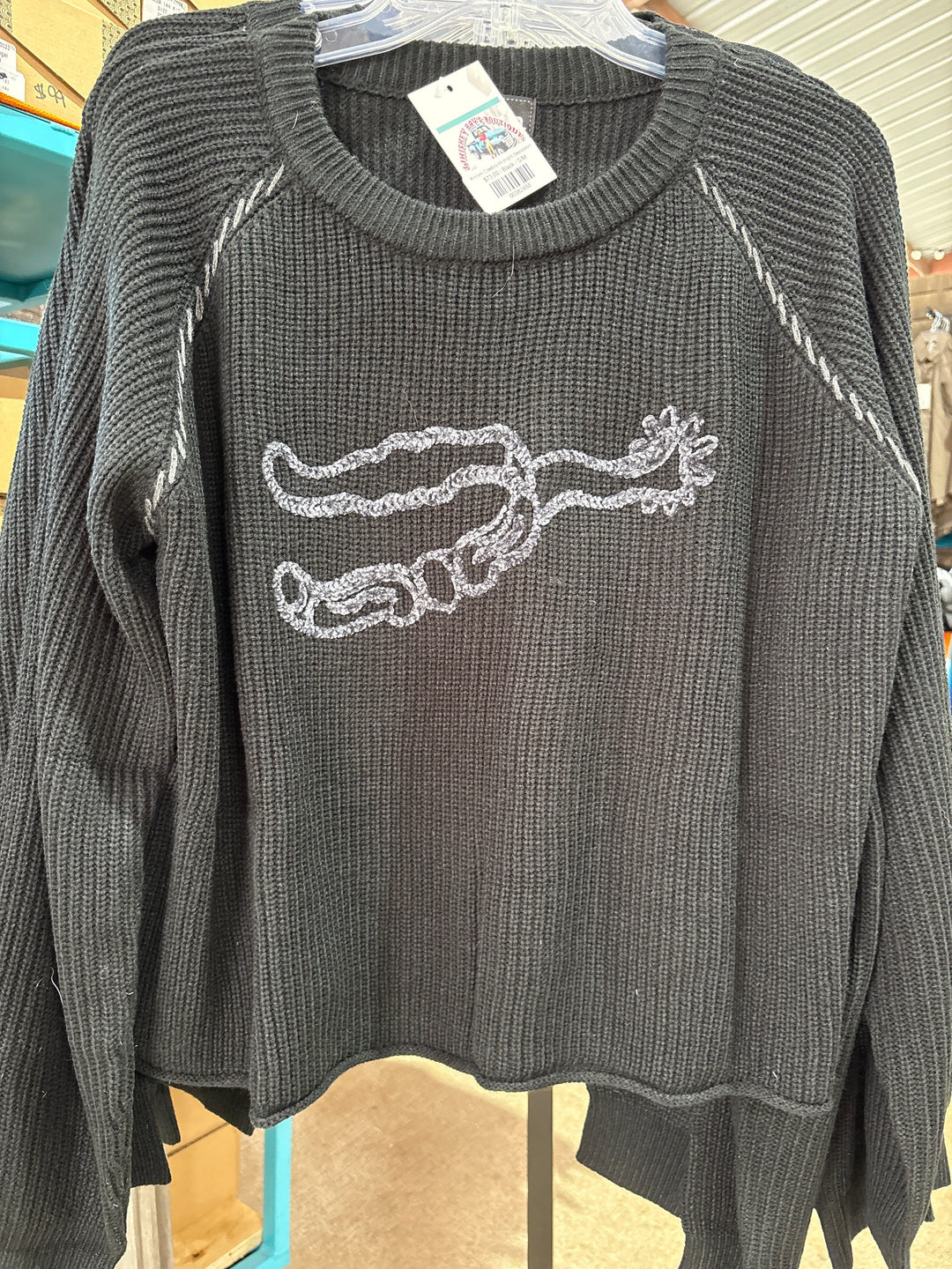 Knit'em Cowboy Midnight Sweatshirt-Sweaters-Whiskey Ray's Boutique-Whiskey Ray's Boutique, Women's Western Wear Boutique in Waxahachie, TX