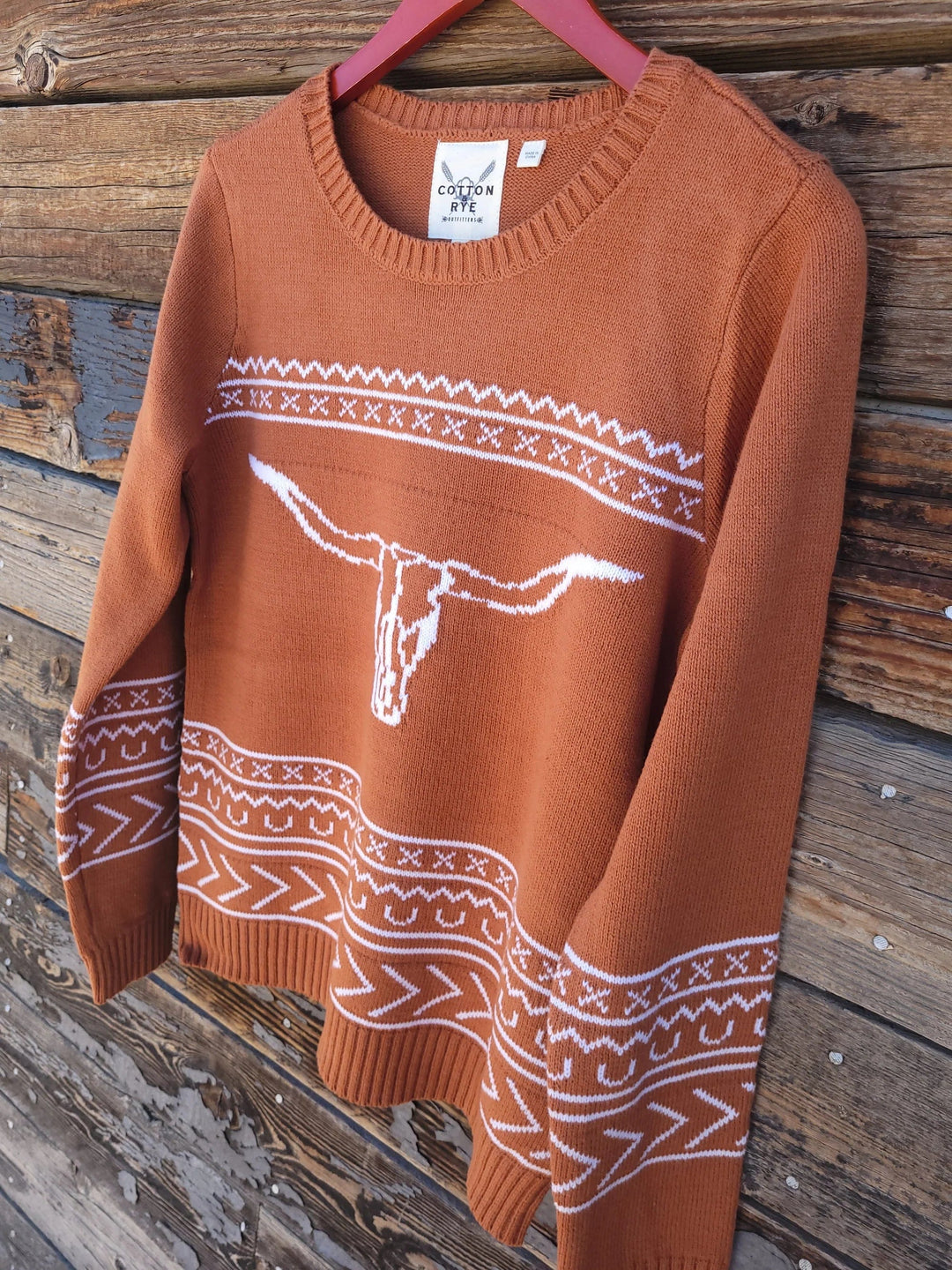 Rust Longhorn Sweater-Sweaters-Cotton & Rye-Whiskey Ray's Boutique, Women's Western Wear Boutique in Waxahachie, TX