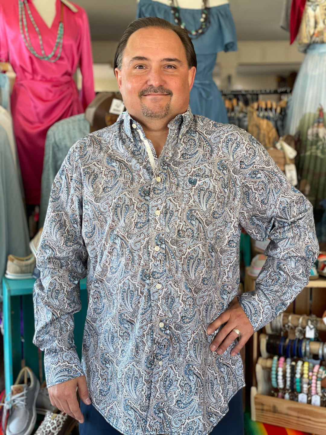Pandandle Rough Stock Blue Paisley Shirt-Men's Shirts-Panhandle-Whiskey Ray's Boutique, Women's Western Wear Boutique in Waxahachie, TX