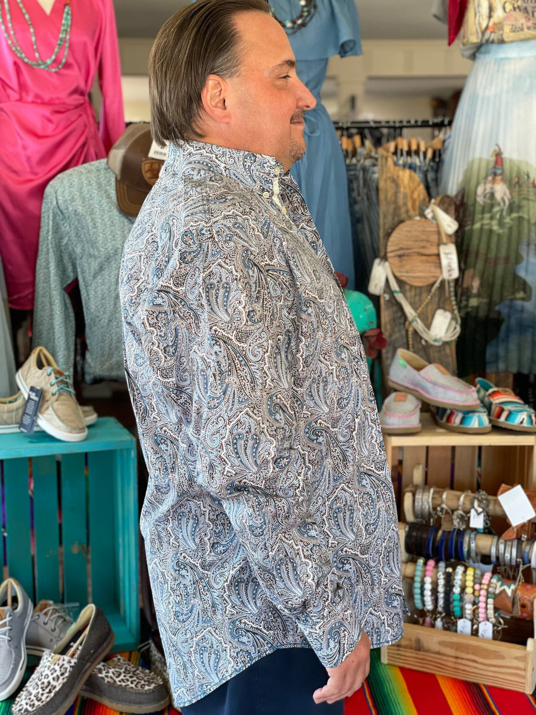 Pandandle Rough Stock Blue Paisley Shirt-Men's Shirts-Panhandle-Whiskey Ray's Boutique, Women's Western Wear Boutique in Waxahachie, TX