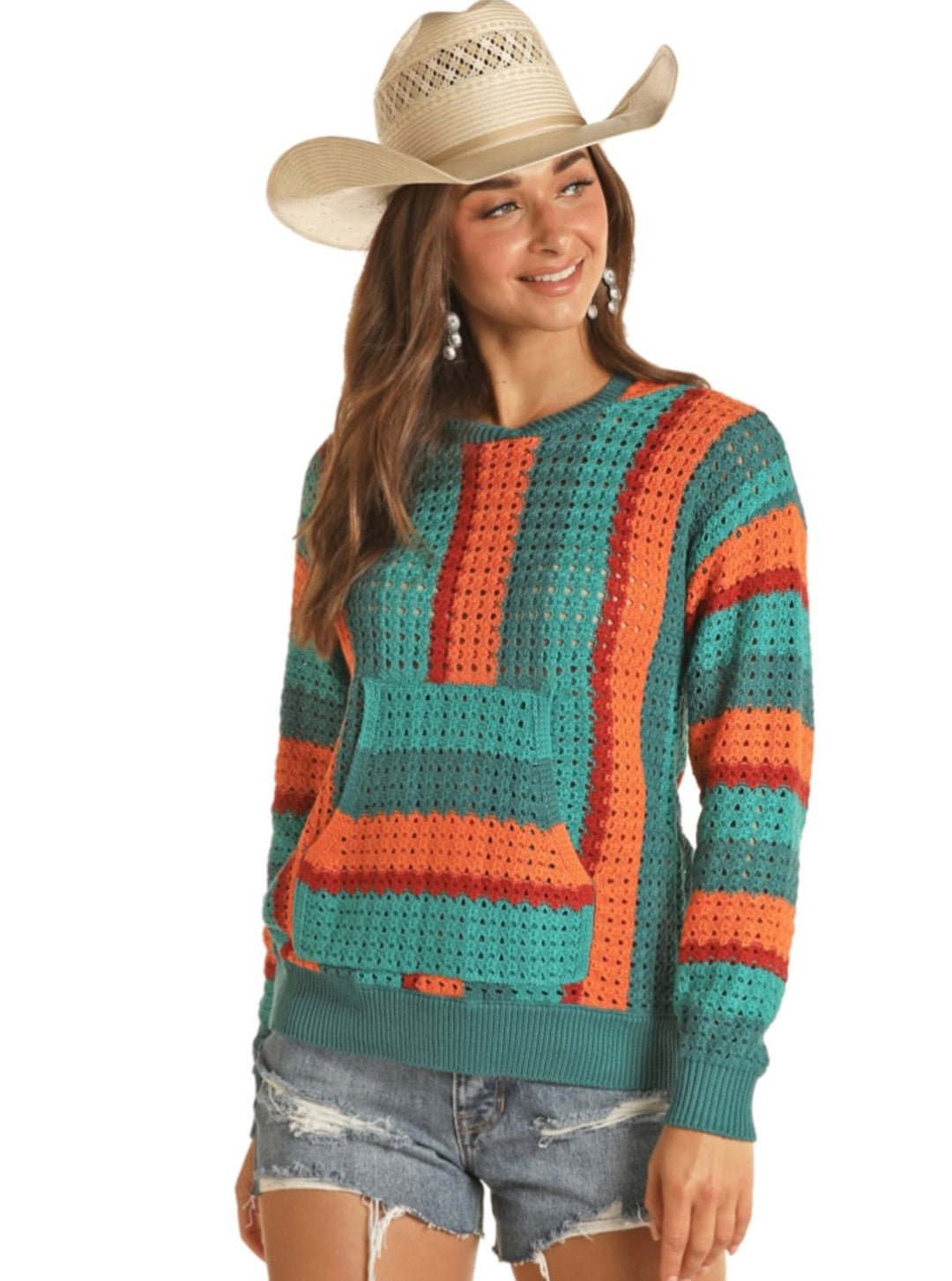 Rock & Roll Boho Striped Hoodie-Sweaters-Rock & Roll Denim-Whiskey Ray's Boutique, Women's Western Wear Boutique in Waxahachie, TX