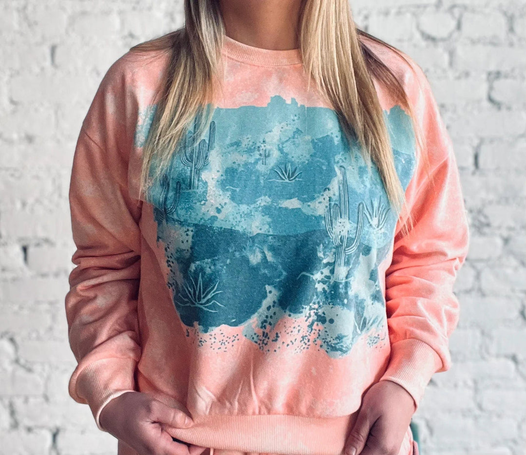 Rock & Roll Denim Desert Scene Sweatshirt-Pullover-Rock & Roll Denim-Whiskey Ray's Boutique, Women's Western Wear Boutique in Waxahachie, TX