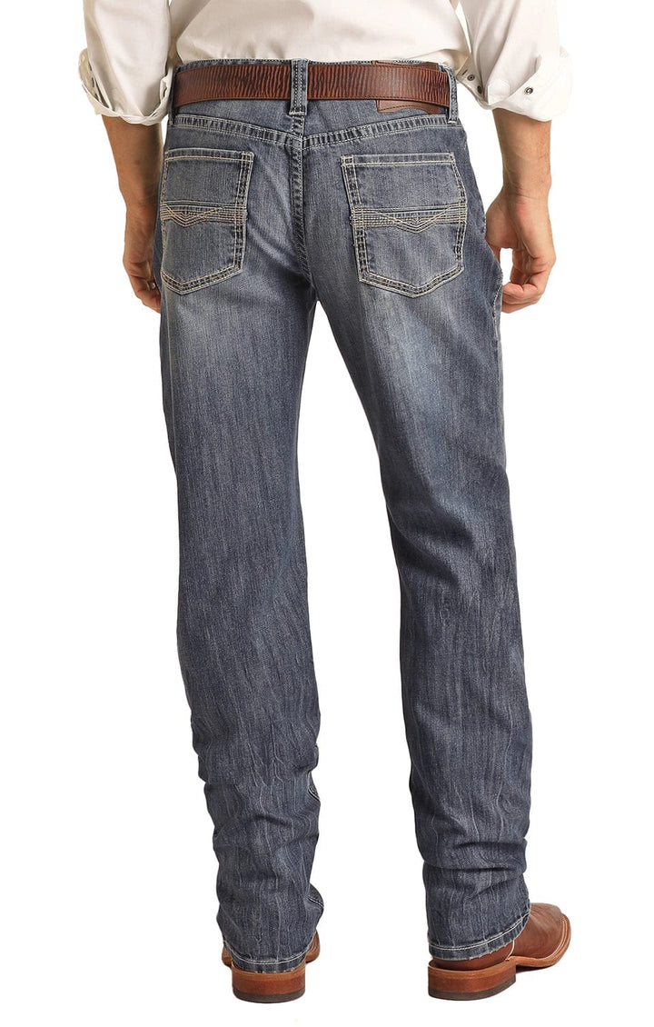 Rock n ROLL Denim RELAXED FIT STRETCH SMALL V TWO TONE STACKABLE BOOTCUT JEANS-Men’s Jeans-Rock & Roll Denim-Whiskey Ray's Boutique, Women's Western Wear Boutique in Waxahachie, TX