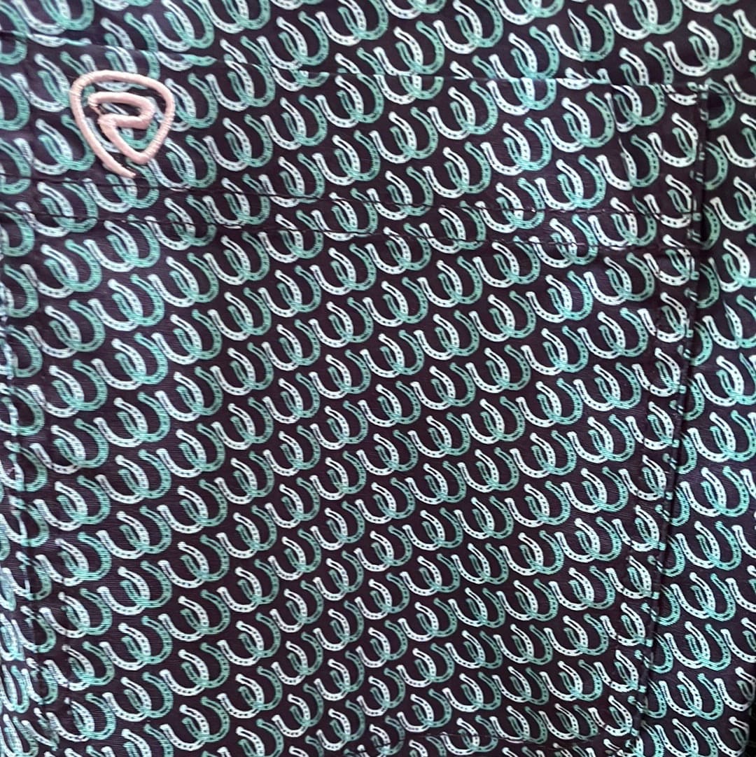 Rock & Roll Denim Slim Button Down Horseshoe Print Shirt-Men's Shirts-Rock & Roll Denim-Whiskey Ray's Boutique, Women's Western Wear Boutique in Waxahachie, TX