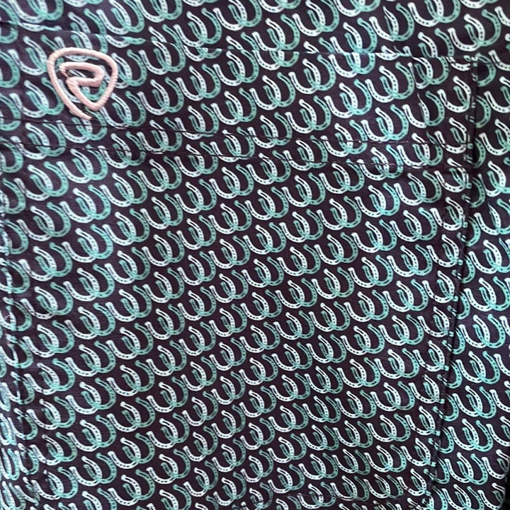 Rock & Roll Denim Slim Button Down Horseshoe Print Shirt-Men's Shirts-Rock & Roll Denim-Whiskey Ray's Boutique, Women's Western Wear Boutique in Waxahachie, TX