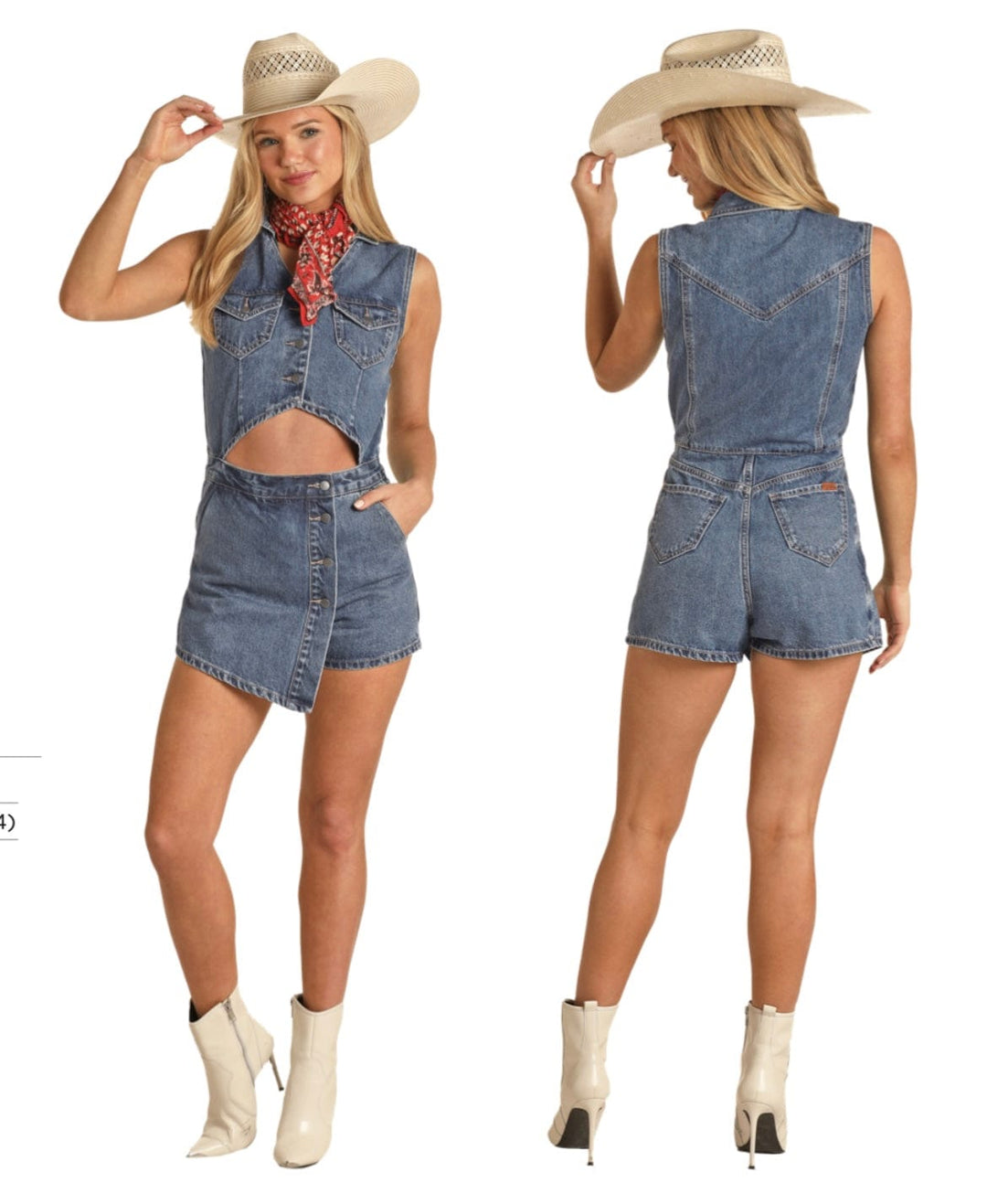Rock N’ Roll Denim Sleeveless Romper-Jumpsuits & Rompers-Rock & Roll Denim-Whiskey Ray's Boutique, Women's Western Wear Boutique in Waxahachie, TX