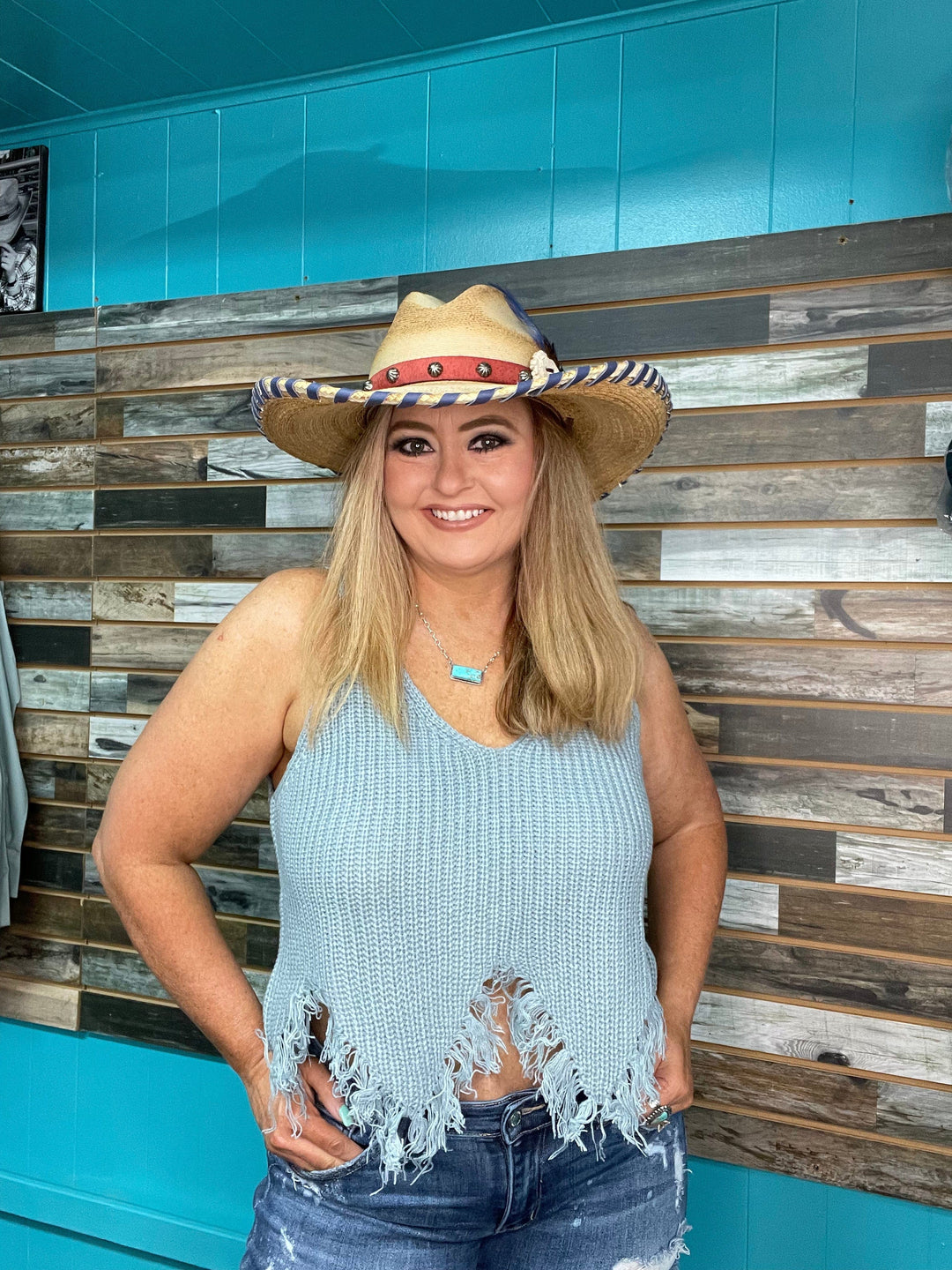 Tank with Frayed Hem-Sleeveless-Rock & Roll Denim-Whiskey Ray's Boutique, Women's Western Wear Boutique in Waxahachie, TX