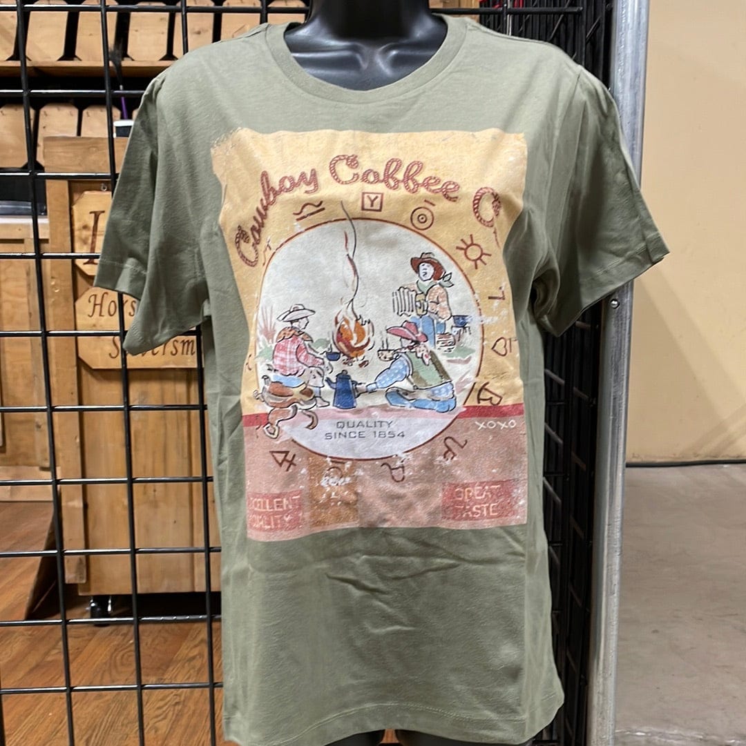 Cowboy Coffee Tee-Graphic Tops-Whiskey Ray's Boutique-Whiskey Ray's Boutique, Women's Western Wear Boutique in Waxahachie, TX