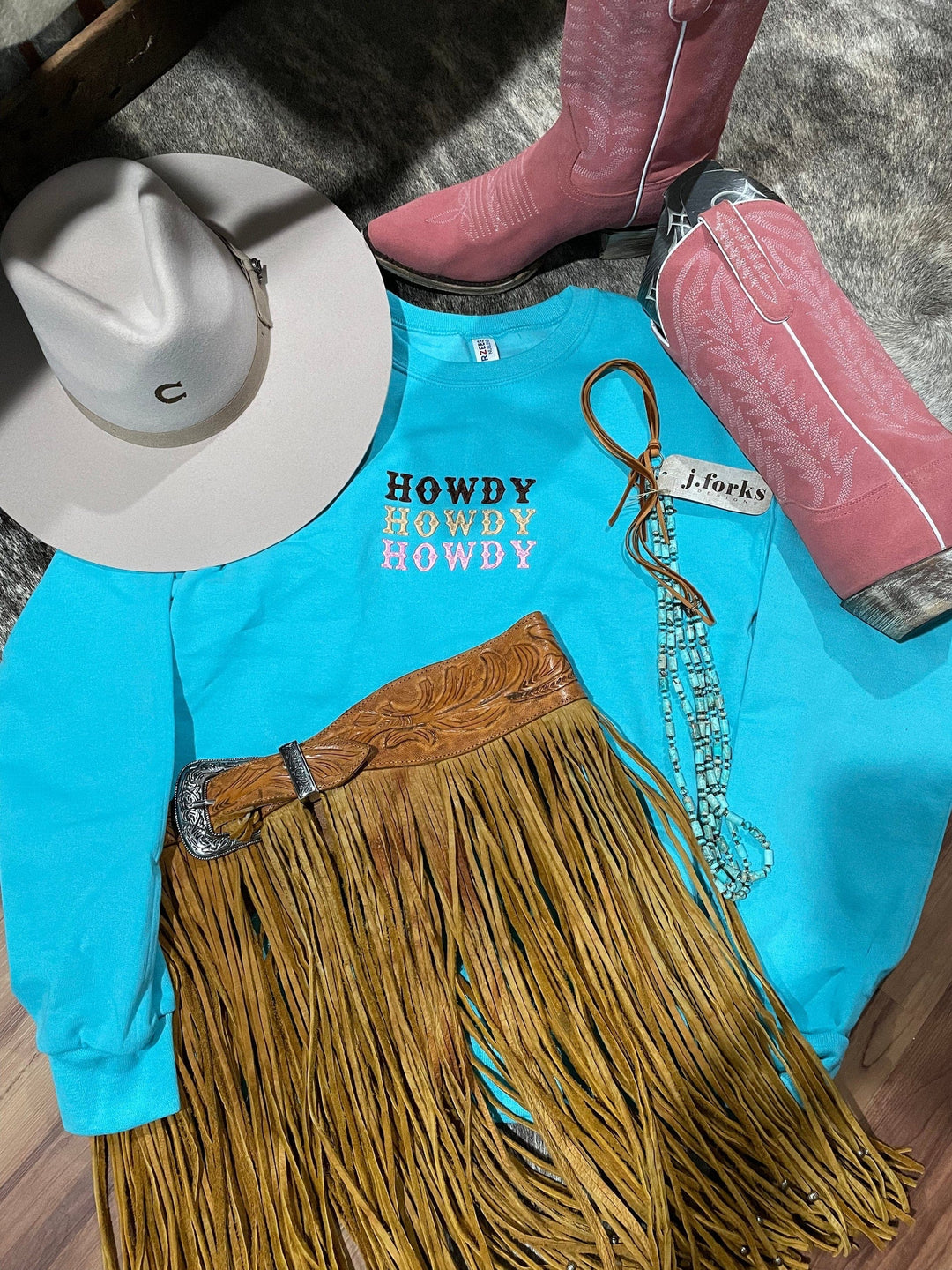 Curvy Howdy Sweatshirt-Turquoise-Sweaters-Whiskey Ray's Boutique-Whiskey Ray's Boutique, Women's Western Wear Boutique in Waxahachie, TX
