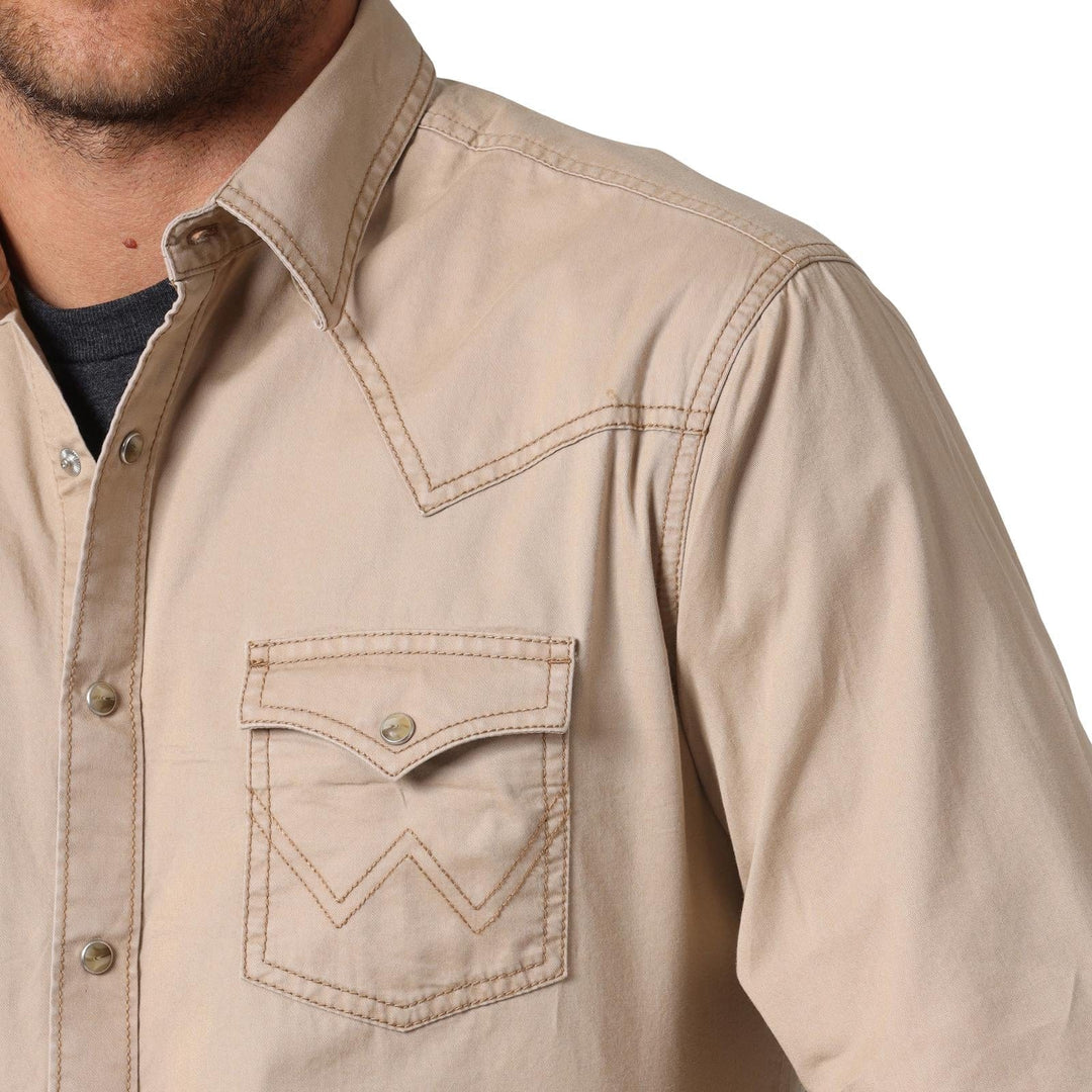 Wrangler® Retro® Premium Long Sleeve Shirt - Tan-Men's Shirts-Wrangler-Whiskey Ray's Boutique, Women's Western Wear Boutique in Waxahachie, TX