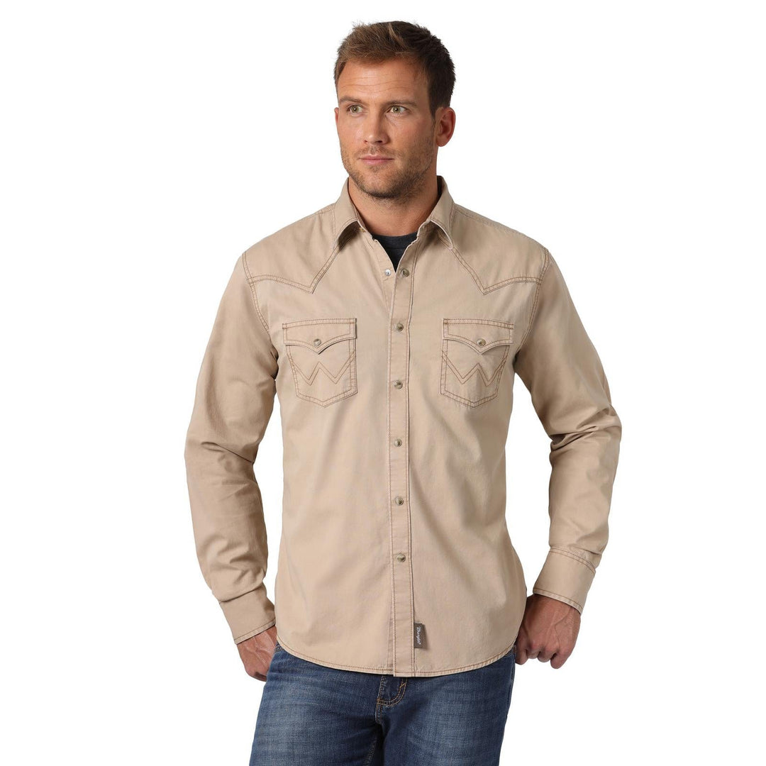 Wrangler® Retro® Premium Long Sleeve Shirt - Tan-Men's Shirts-Wrangler-Whiskey Ray's Boutique, Women's Western Wear Boutique in Waxahachie, TX