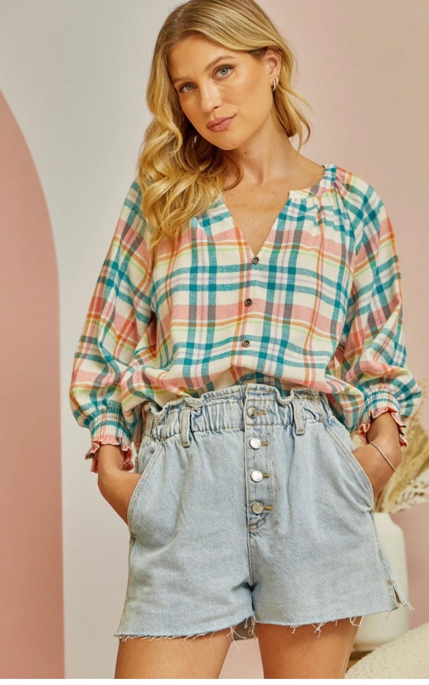 Plaid Top-Long Sleeves-Whiskey Ray's Boutique-Whiskey Ray's Boutique, Women's Western Wear Boutique in Waxahachie, TX