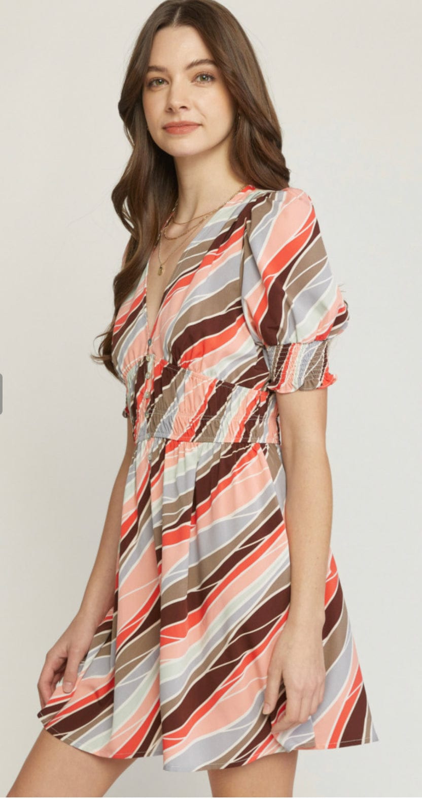Striped Coral Dress-Dresses-Whiskey Ray's Boutique-Whiskey Ray's Boutique, Women's Western Wear Boutique in Waxahachie, TX