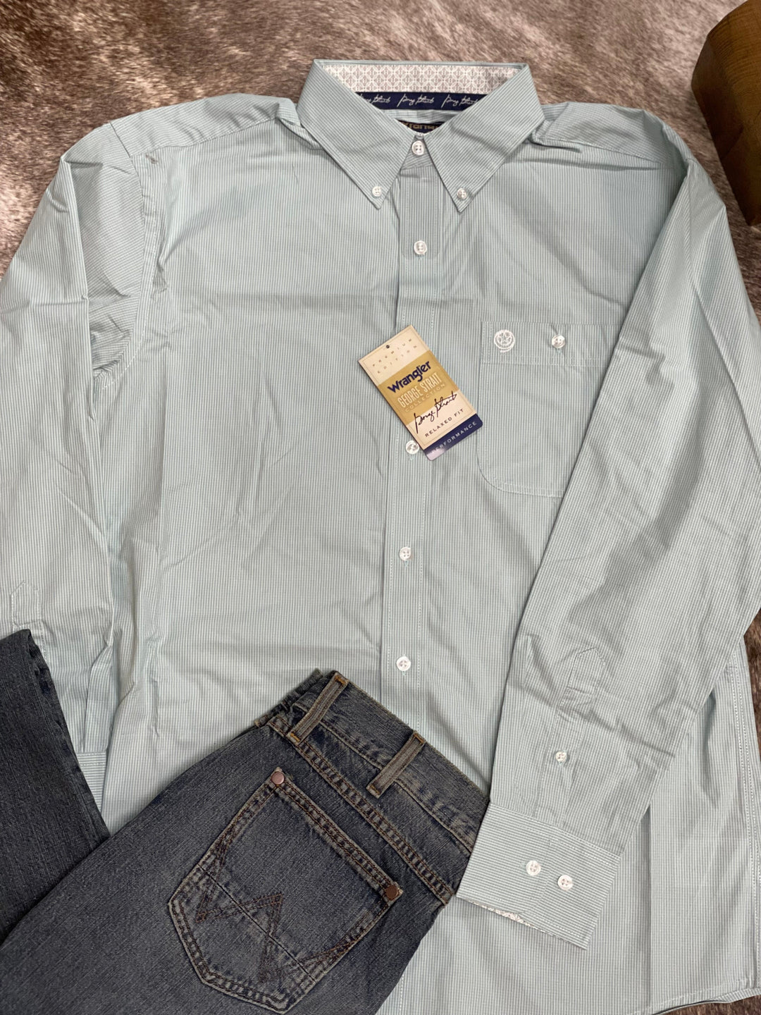 Wrangler® George Strait Collection Long Sleeve Shirt - green-Men's Shirts-Wrangler-Whiskey Ray's Boutique, Women's Western Wear Boutique in Waxahachie, TX