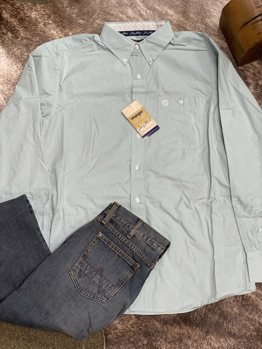 Wrangler® George Strait Collection Long Sleeve Shirt - green-Men's Shirts-Wrangler-Whiskey Ray's Boutique, Women's Western Wear Boutique in Waxahachie, TX