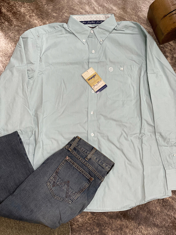Wrangler® George Strait Collection Long Sleeve Shirt - green-Men's Shirts-Wrangler-Whiskey Ray's Boutique, Women's Western Wear Boutique in Waxahachie, TX