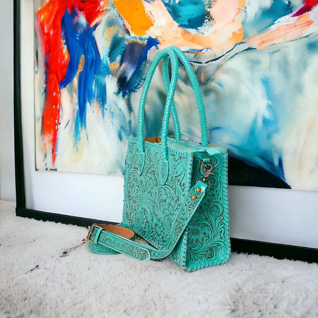 Turquoise Leather Bag-Handbags-American Darling Bags-Whiskey Ray's Boutique, Women's Western Wear Boutique in Waxahachie, TX