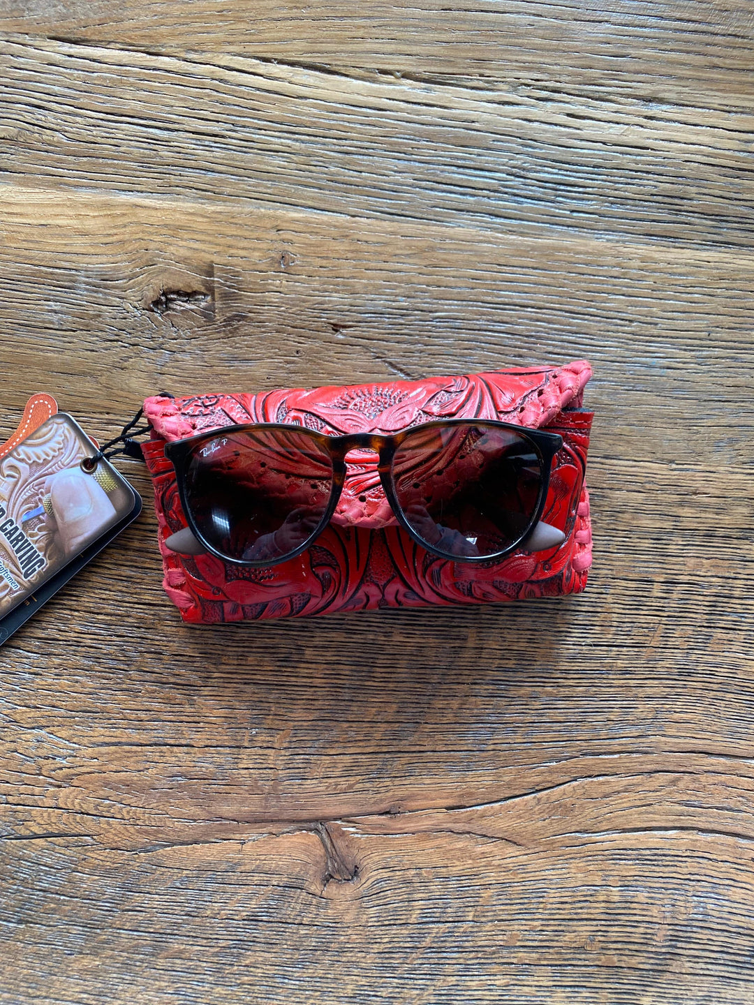 Red Tooled Leather Sunglass Case-Sunglass Cases-American Darling Bags-Whiskey Ray's Boutique, Women's Western Wear Boutique in Waxahachie, TX