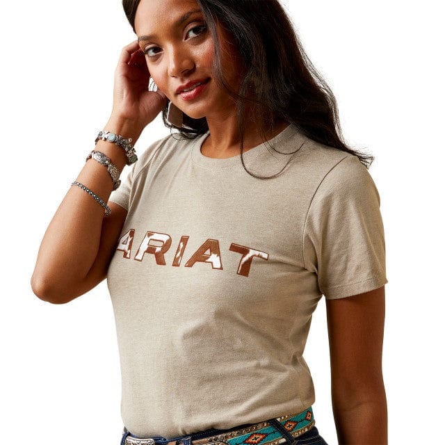Ariat Womens Cowhide Logo T-Shirt-Graphic Tops-Ariat-Whiskey Ray's Boutique, Women's Western Wear Boutique in Waxahachie, TX