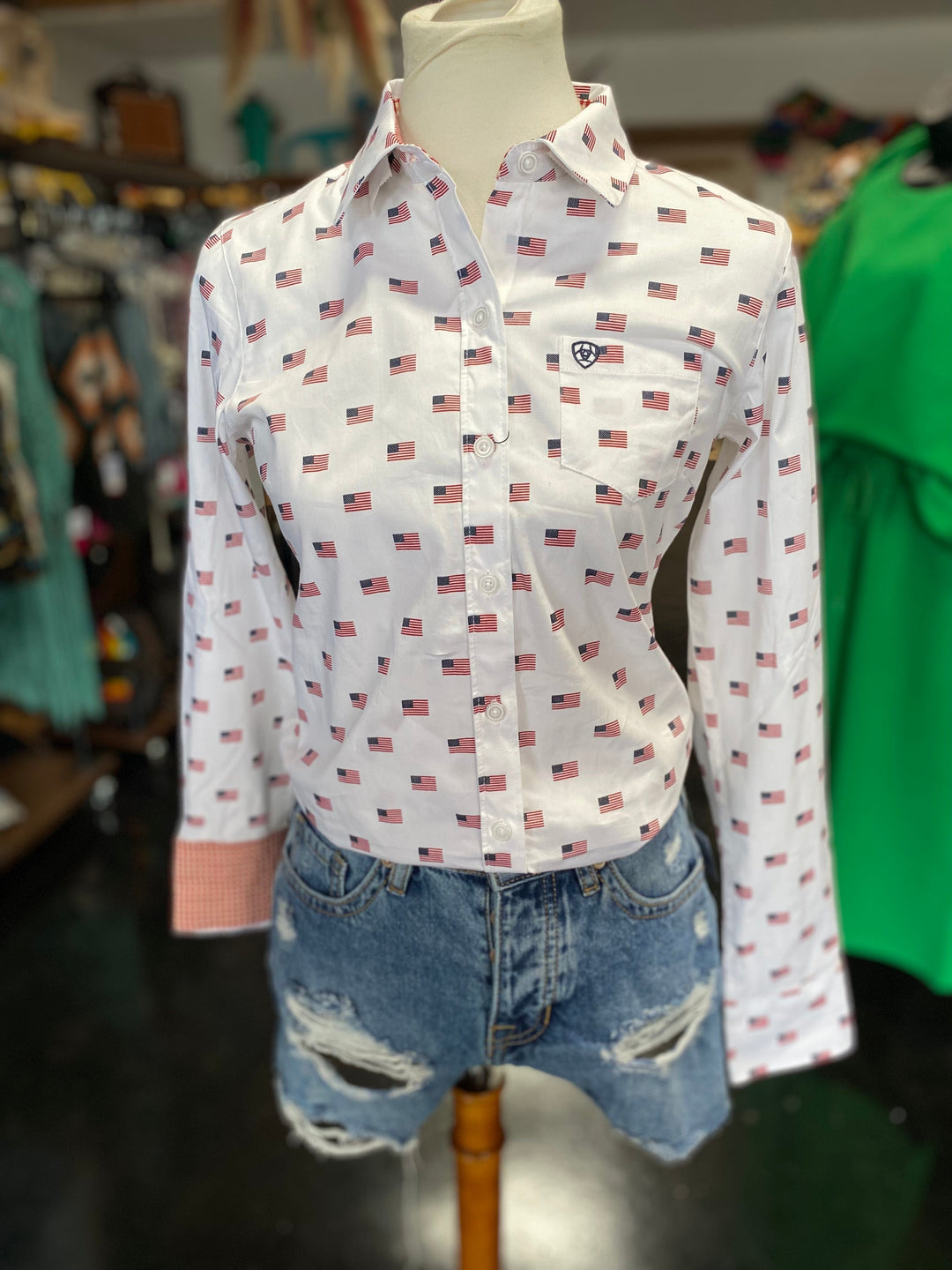 Women's Wrinkle Resistant Kirby Patriotic Shirt-Long Sleeves-Ariat-Whiskey Ray's Boutique, Women's Western Wear Boutique in Waxahachie, TX