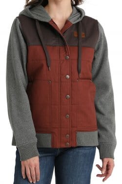Women's Canvas Hoodie Jacket - Gray/Burgundy-Coats & Jackets-Cinch-Whiskey Ray's Boutique, Women's Western Wear Boutique in Waxahachie, TX