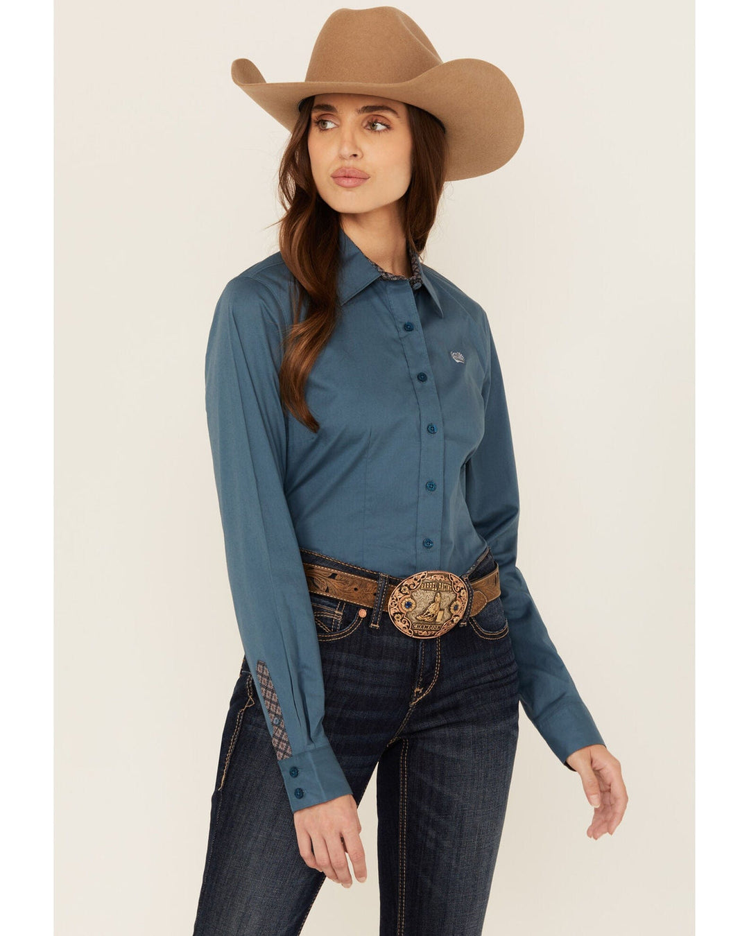 Women's Solid Stretch Long Sleeve Button Down-Long Sleeves-Cinch-Whiskey Ray's Boutique, Women's Western Wear Boutique in Waxahachie, TX