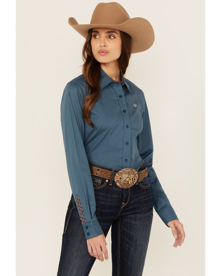 Women's Solid Stretch Long Sleeve Button Down-Long Sleeves-Cinch-Whiskey Ray's Boutique, Women's Western Wear Boutique in Waxahachie, TX