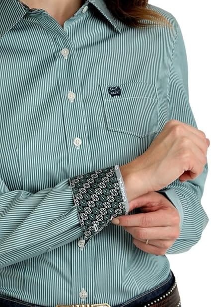 Women's Tencel Micro Stripe Button-Down Western Shirt-Long Sleeves-Cinch-Whiskey Ray's Boutique, Women's Western Wear Boutique in Waxahachie, TX