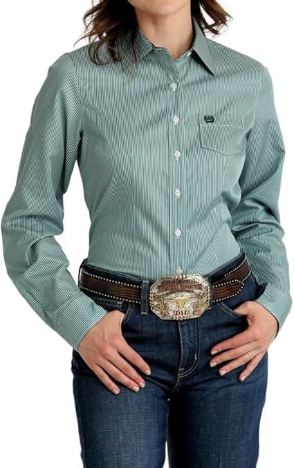 Women's Tencel Micro Stripe Button-Down Western Shirt-Long Sleeves-Cinch-Whiskey Ray's Boutique, Women's Western Wear Boutique in Waxahachie, TX