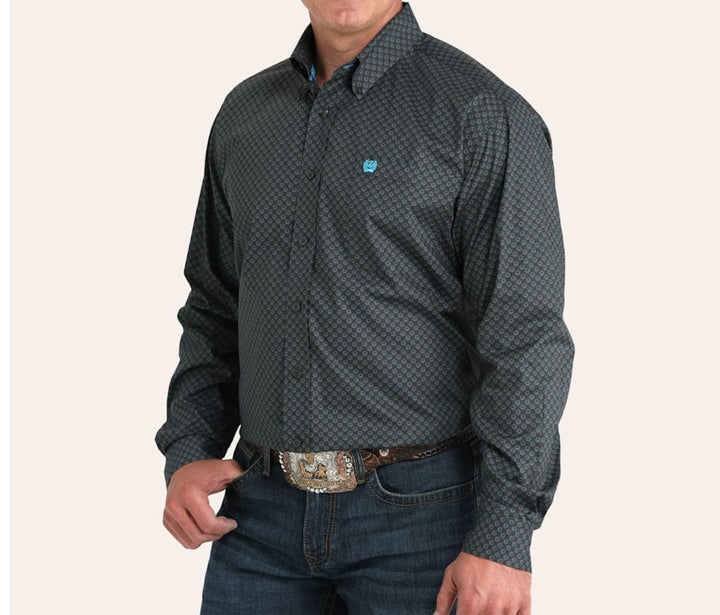 Cinch Geometric Charcoal Print Men's Shirt - MTW1105957-Men's Shirts-Cinch-Whiskey Ray's Boutique, Women's Western Wear Boutique in Waxahachie, TX