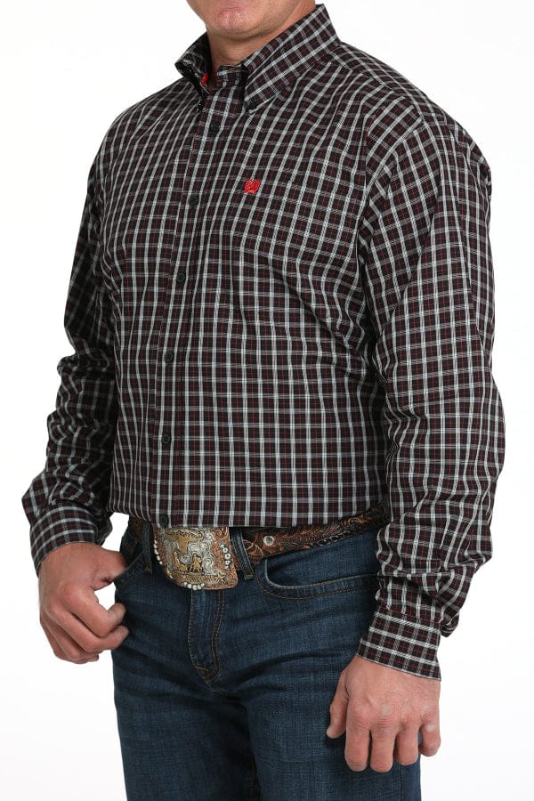 Cinch Men's Black & Red Plaid Long Sleeve Western Shirt-Men's Shirts-Cinch-Whiskey Ray's Boutique, Women's Western Wear Boutique in Waxahachie, TX