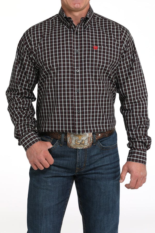 Cinch Men's Black & Red Plaid Long Sleeve Western Shirt-Men's Shirts-Cinch-Whiskey Ray's Boutique, Women's Western Wear Boutique in Waxahachie, TX