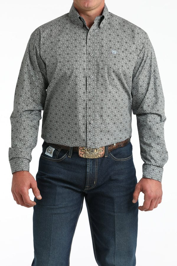 Cinch Men's Gray Geometric Print Button-Down Shirt-Men's Shirts-Cinch-Whiskey Ray's Boutique, Women's Western Wear Boutique in Waxahachie, TX