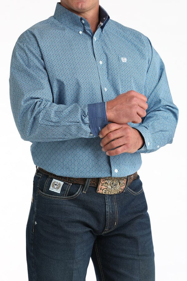Cinch® Men's L/S Blue Geometric Button Shirt-Men's Shirts-Cinch-Whiskey Ray's Boutique, Women's Western Wear Boutique in Waxahachie, TX