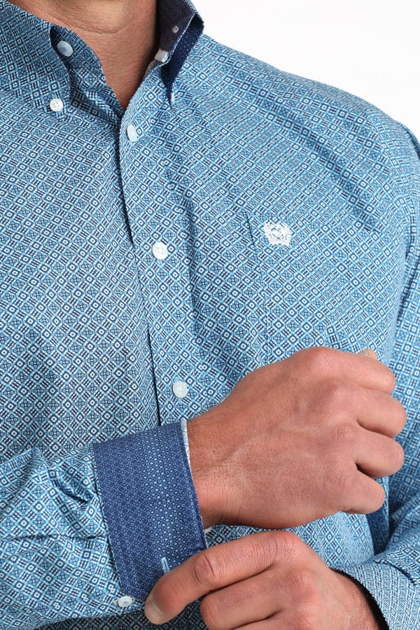 Cinch® Men's L/S Blue Geometric Button Shirt-Men's Shirts-Cinch-Whiskey Ray's Boutique, Women's Western Wear Boutique in Waxahachie, TX